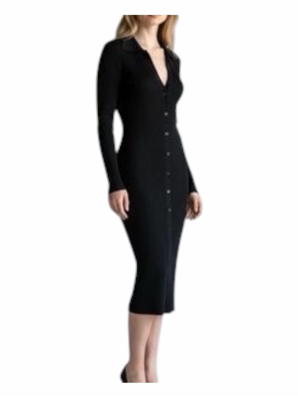 House of Harlow 1960 Black Button Front Knit Midi Dress NWT XS